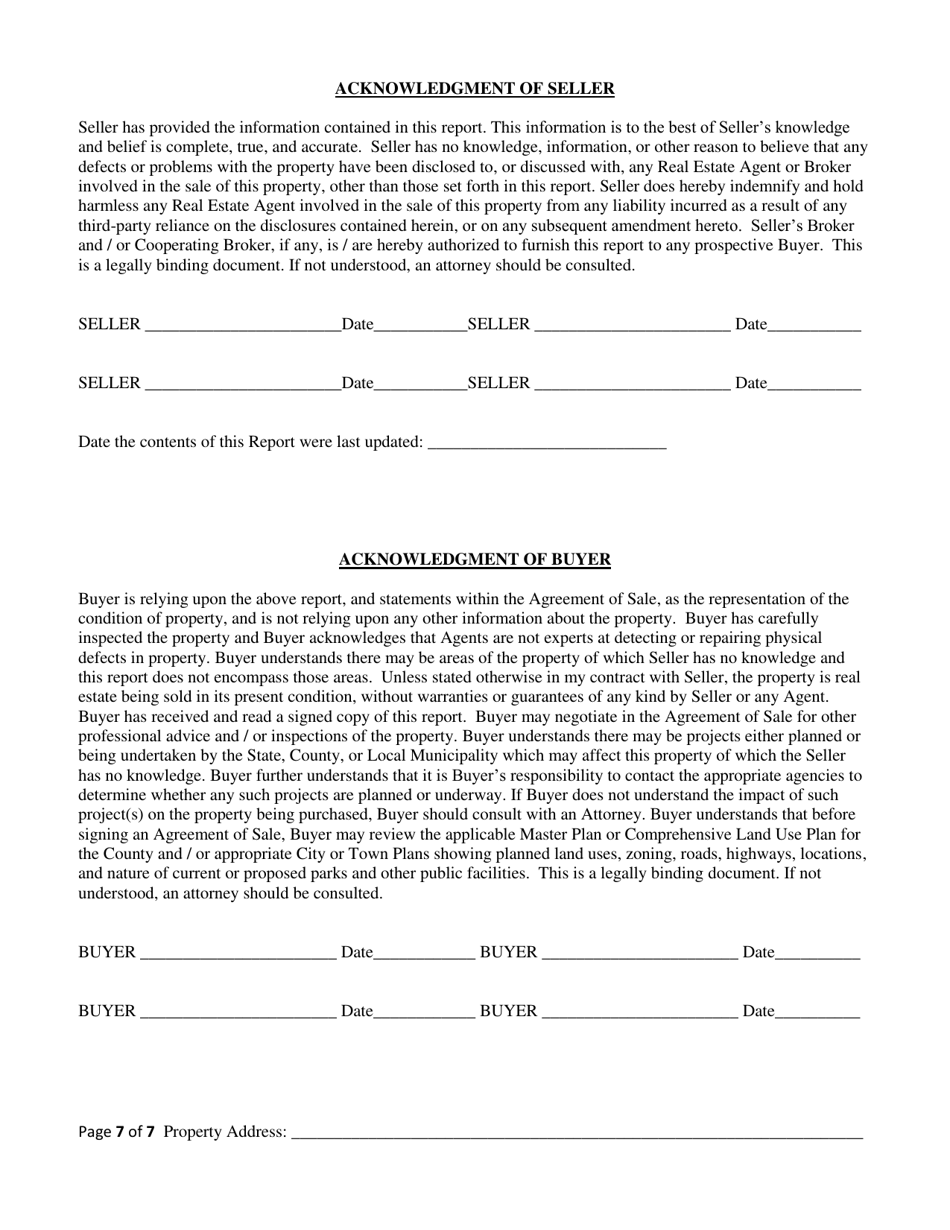 Sellers Disclosure of Real Property Condition Report - Delaware, Page 7