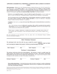 Appendix B &quot;Residential Property Condition Disclaimer Statement Form&quot; - Oklahoma