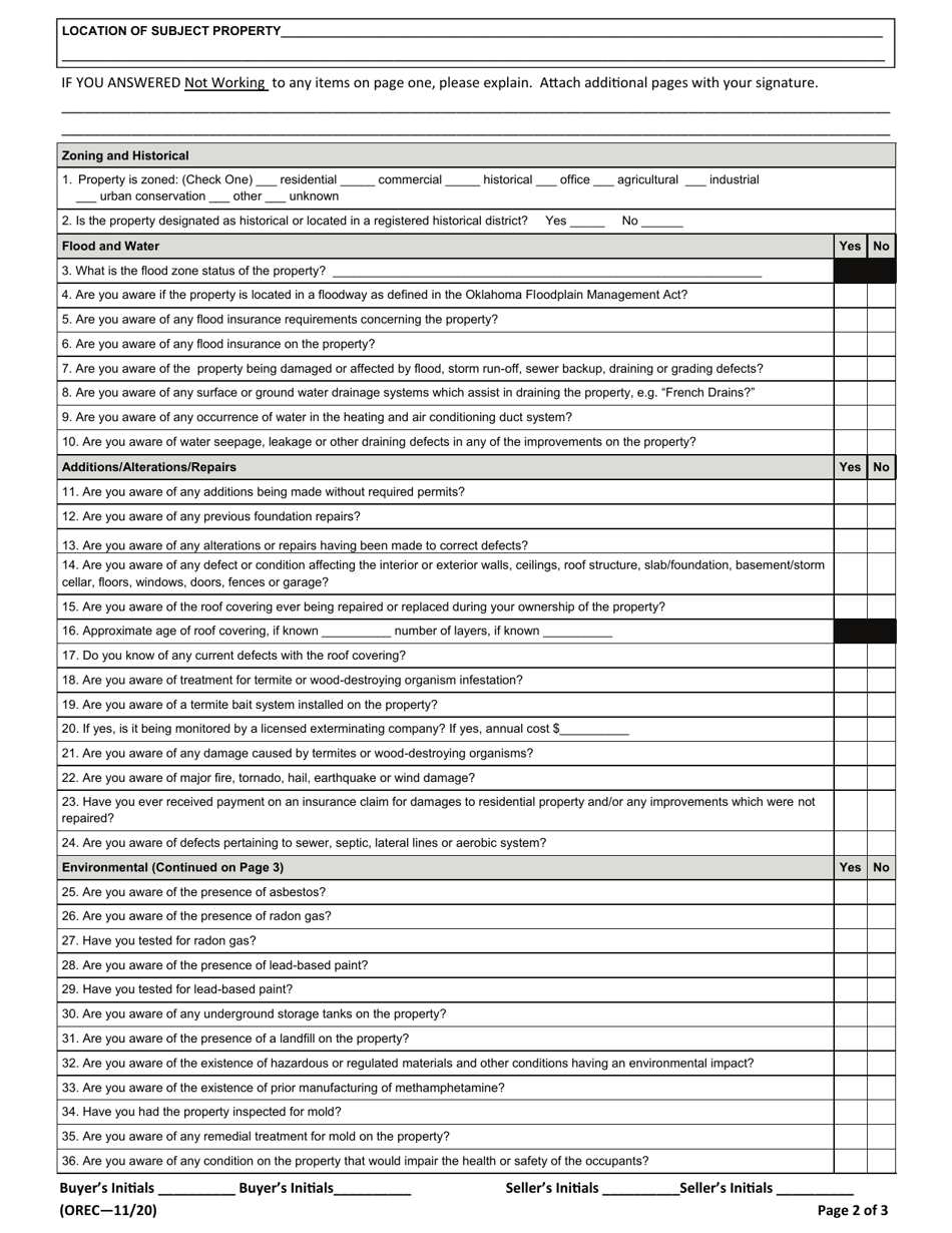 Oklahoma Residential Property Condition Disclosure Statement - Fill Out ...