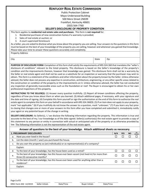 KREC Form 402  Printable Pdf