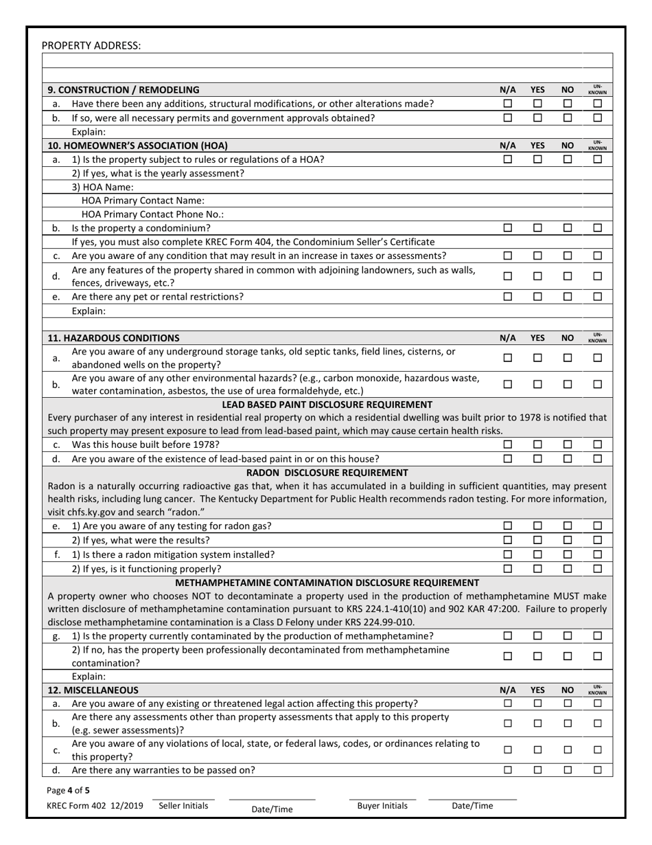 KREC Form 402 - Fill Out, Sign Online and Download Printable PDF ...