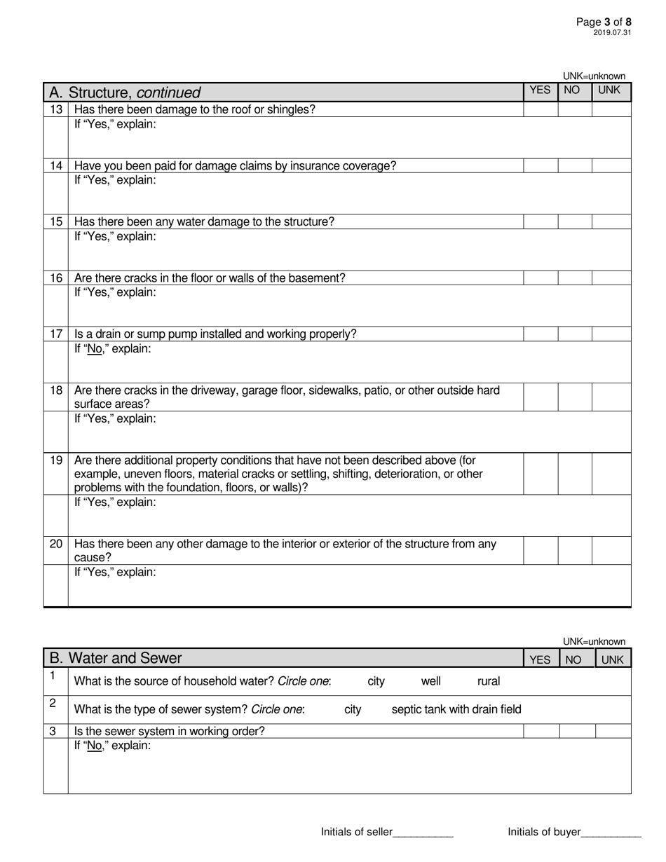 Sellers Property Disclosure Form - North Dakota, Page 3