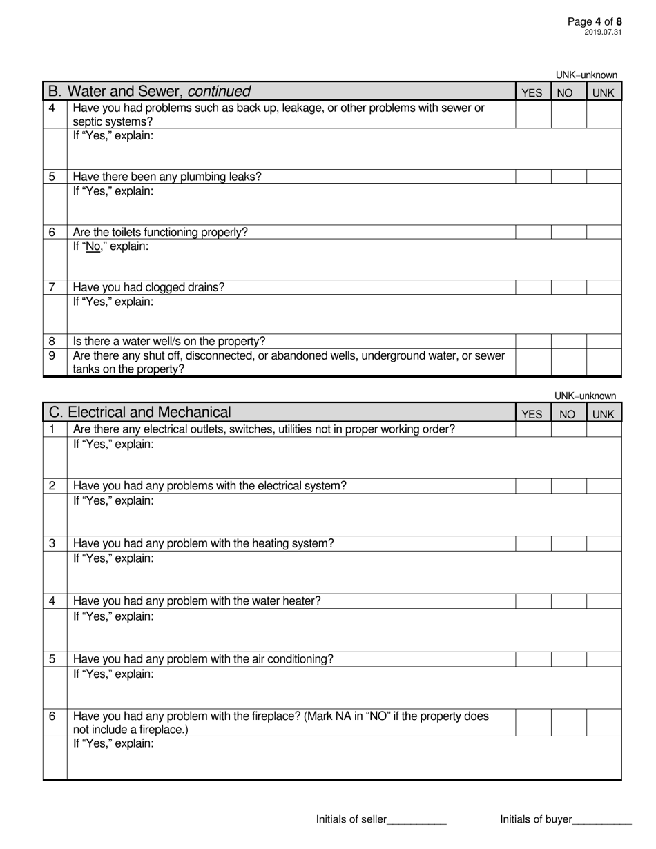 Sellers Property Disclosure Form - North Dakota, Page 4