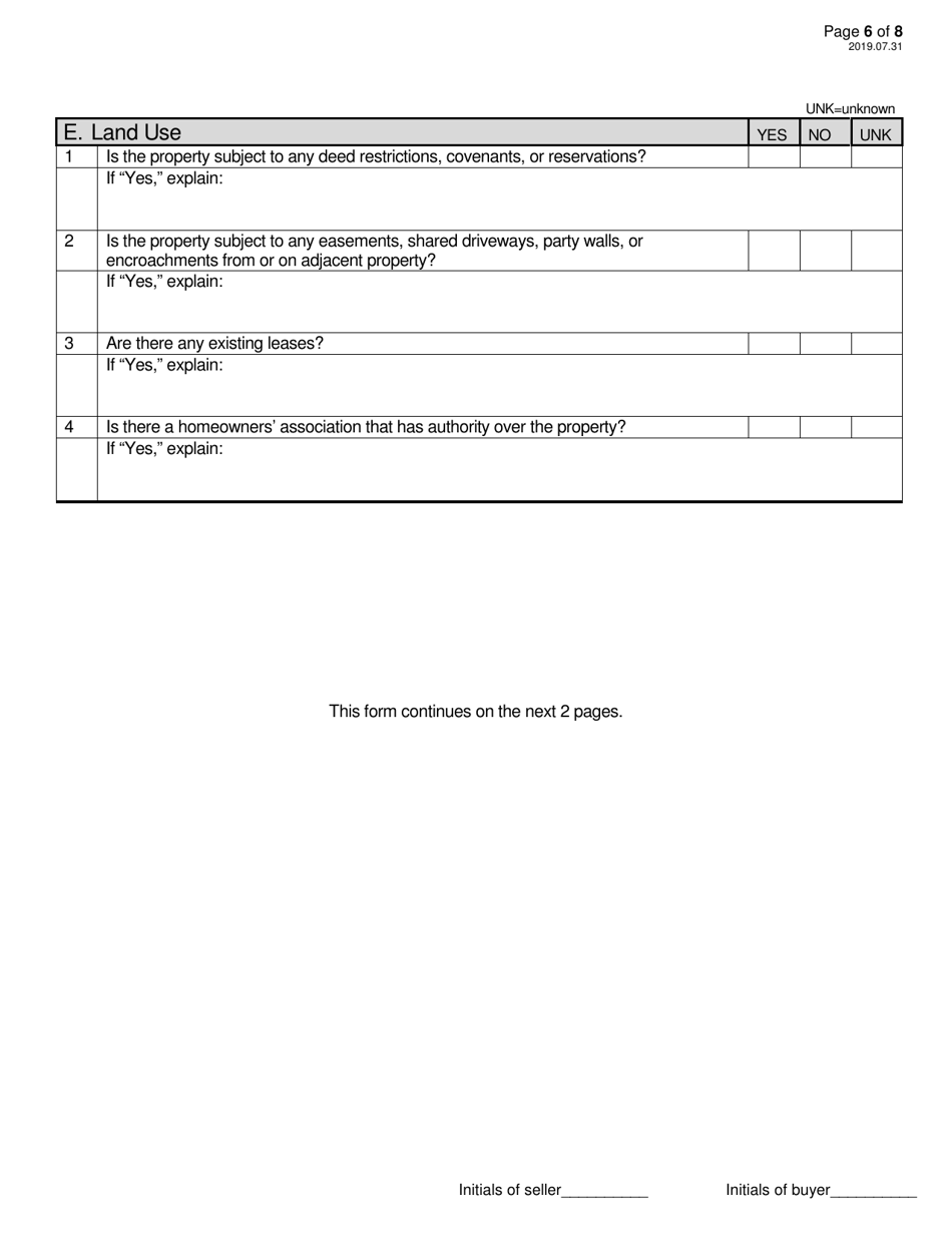 Sellers Property Disclosure Form - North Dakota, Page 6