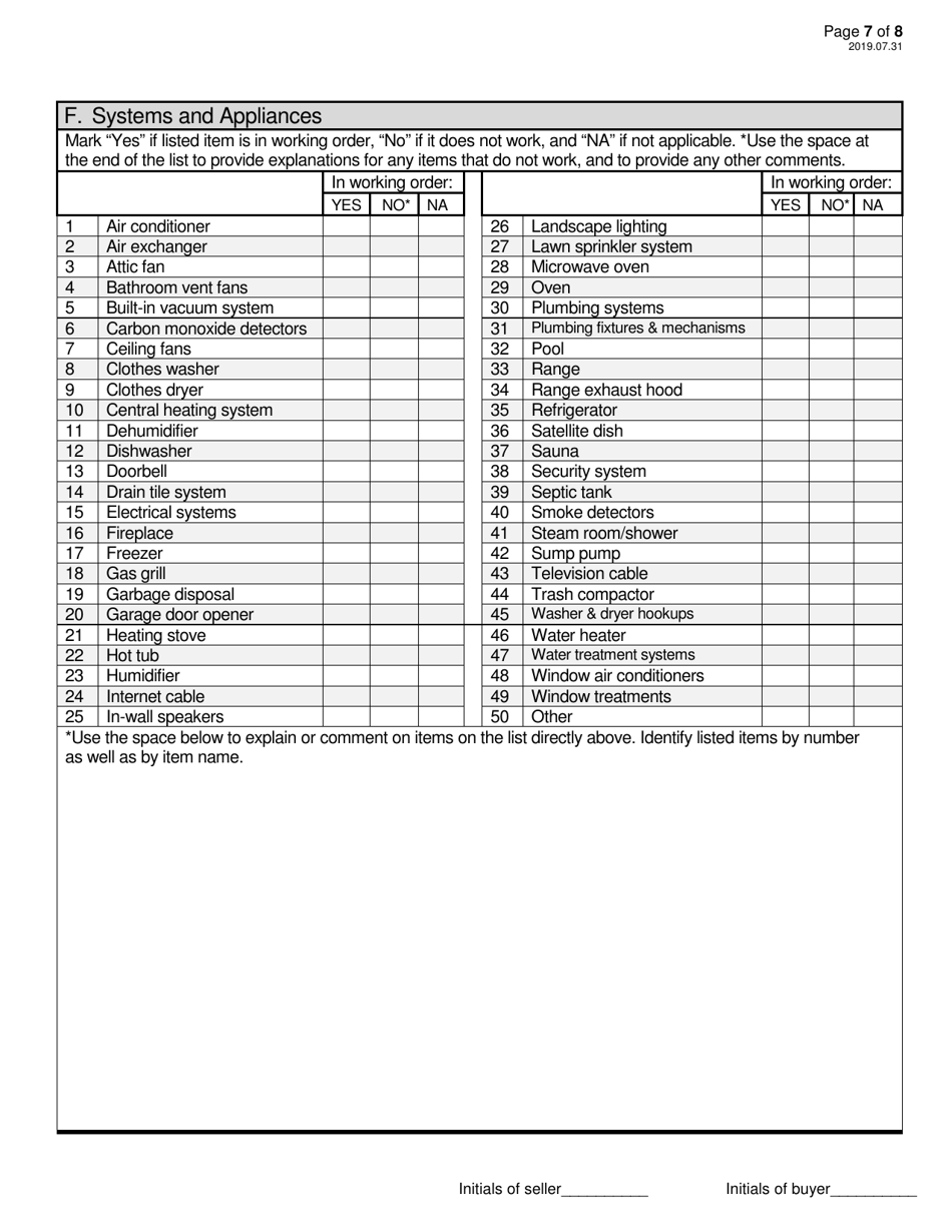 Sellers Property Disclosure Form - North Dakota, Page 7