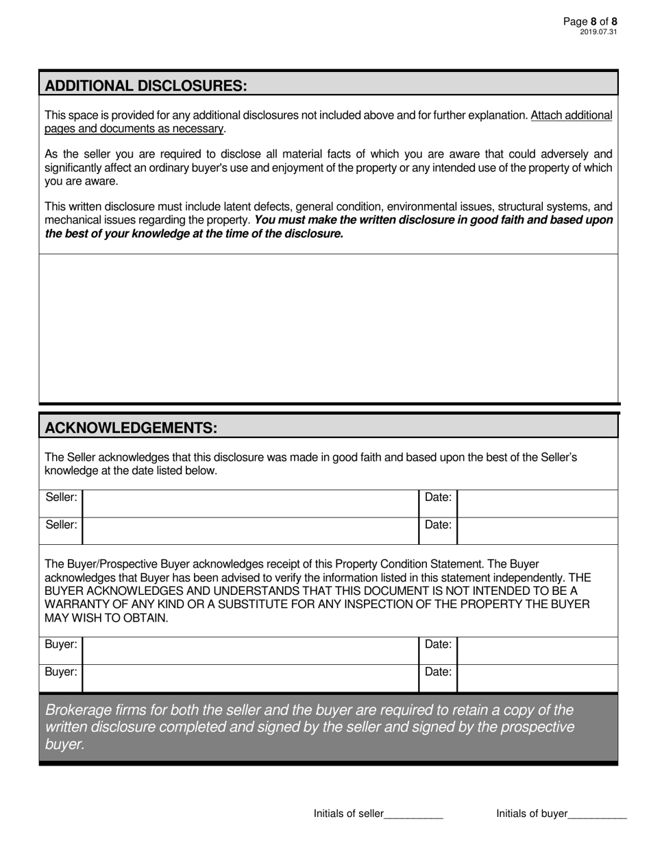Sellers Property Disclosure Form - North Dakota, Page 8