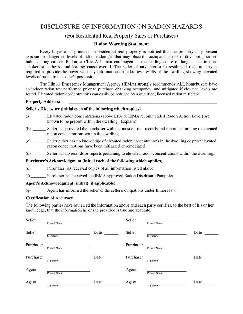 Disclosure of Information on Radon Hazards (For Residential Real Property Sales or Purchases) - Illinois, Page 1
