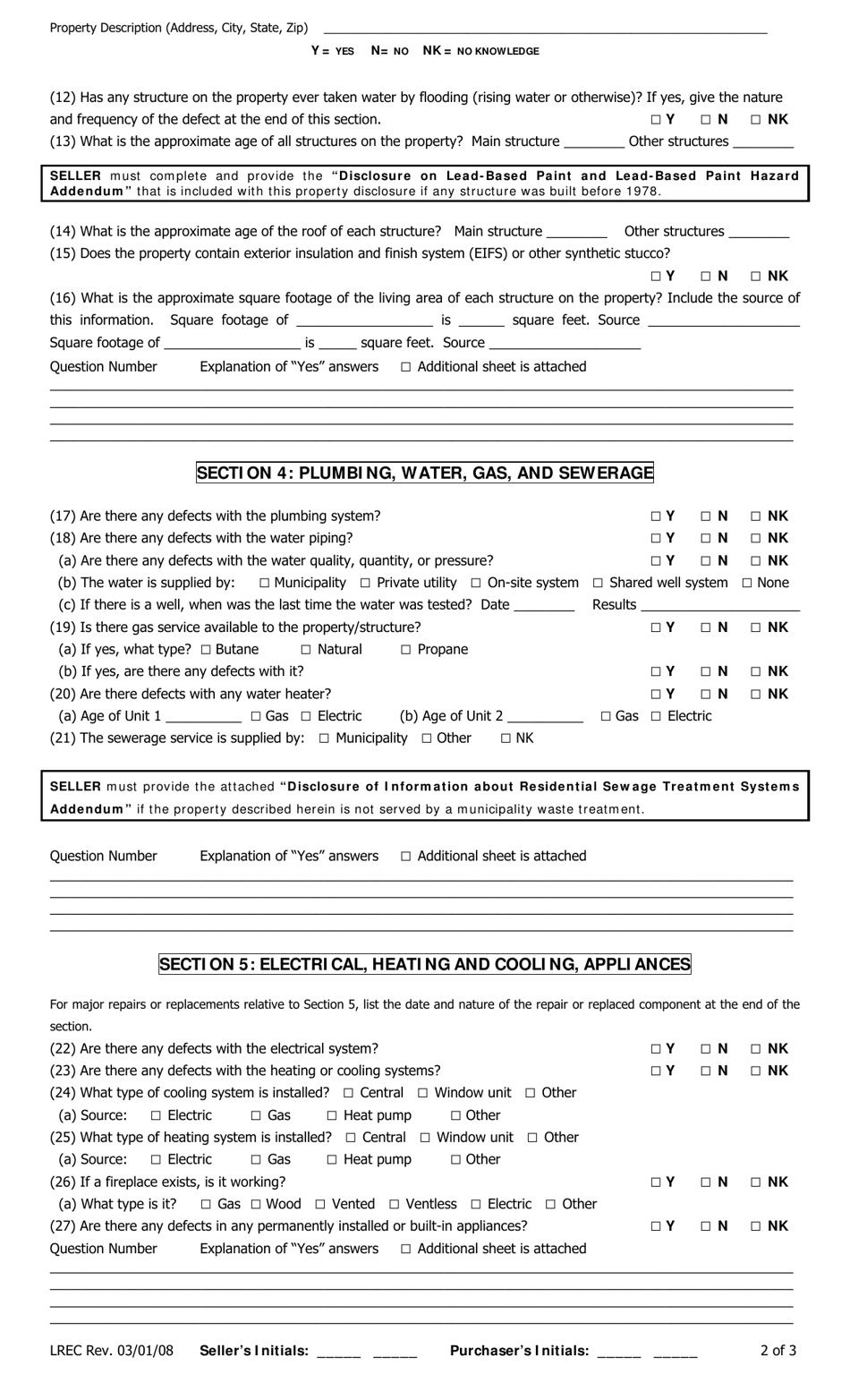 Informational Statement for Louisiana Residential Property Disclosure - Louisiana, Page 3