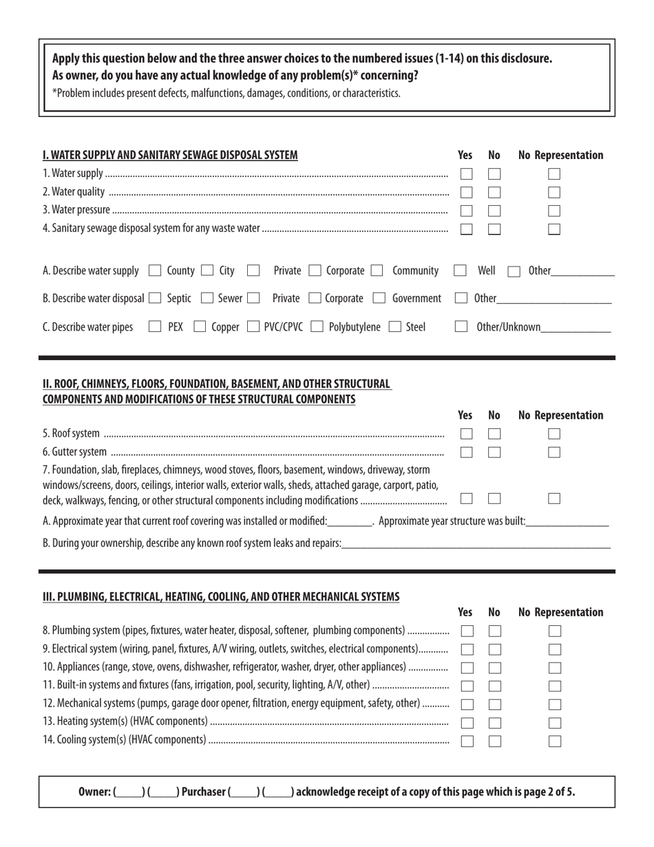 South Carolina Residential Property Condition Disclosure Statement