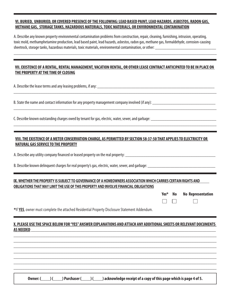 South Carolina Residential Property Condition Disclosure Statement