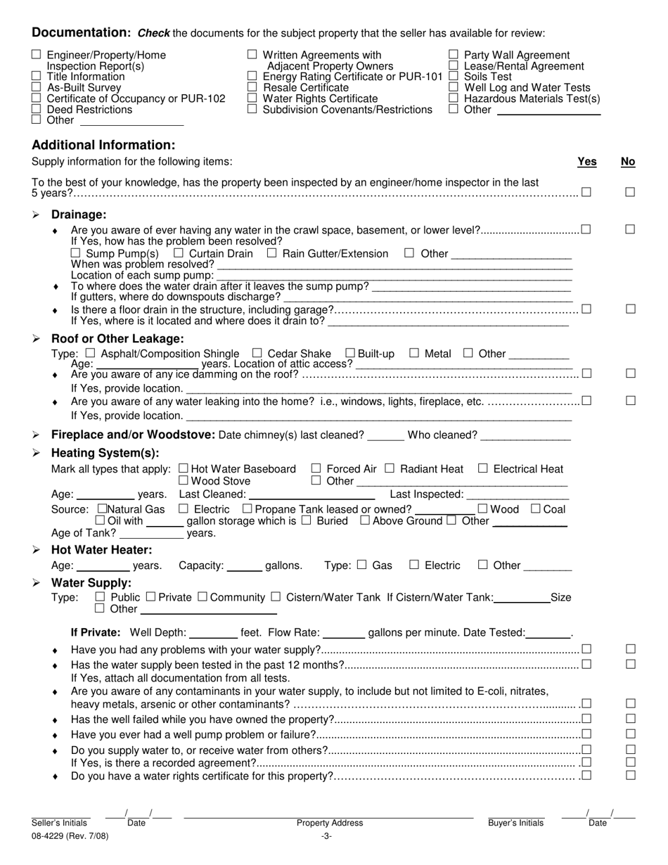 Form 08-4229 Residential Real Property Transfer Disclosure Statement - Alaska, Page 3