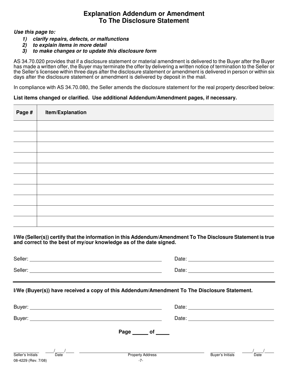 Form 08-4229 Residential Real Property Transfer Disclosure Statement - Alaska, Page 7