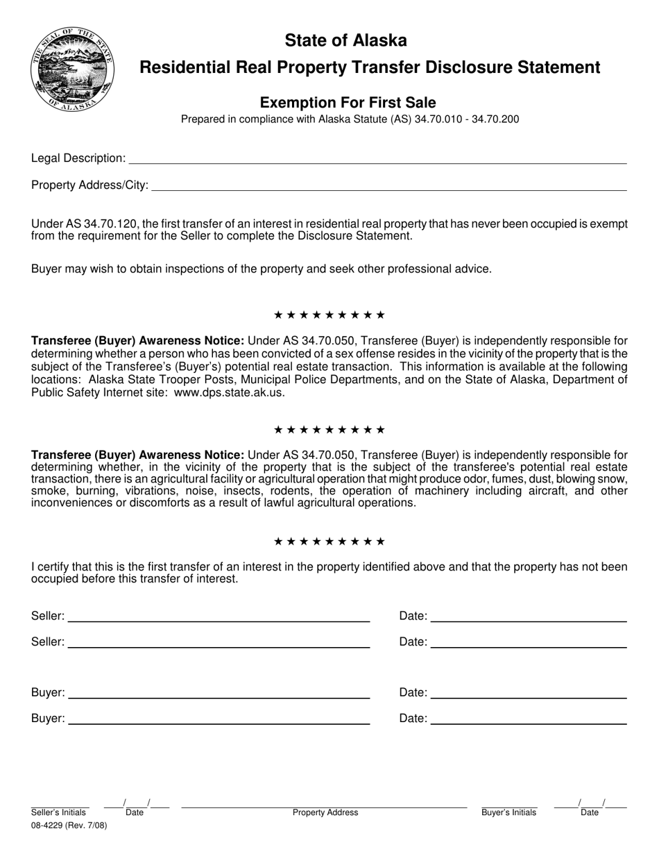 Form 08-4229 Residential Real Property Transfer Disclosure Statement - Alaska, Page 8