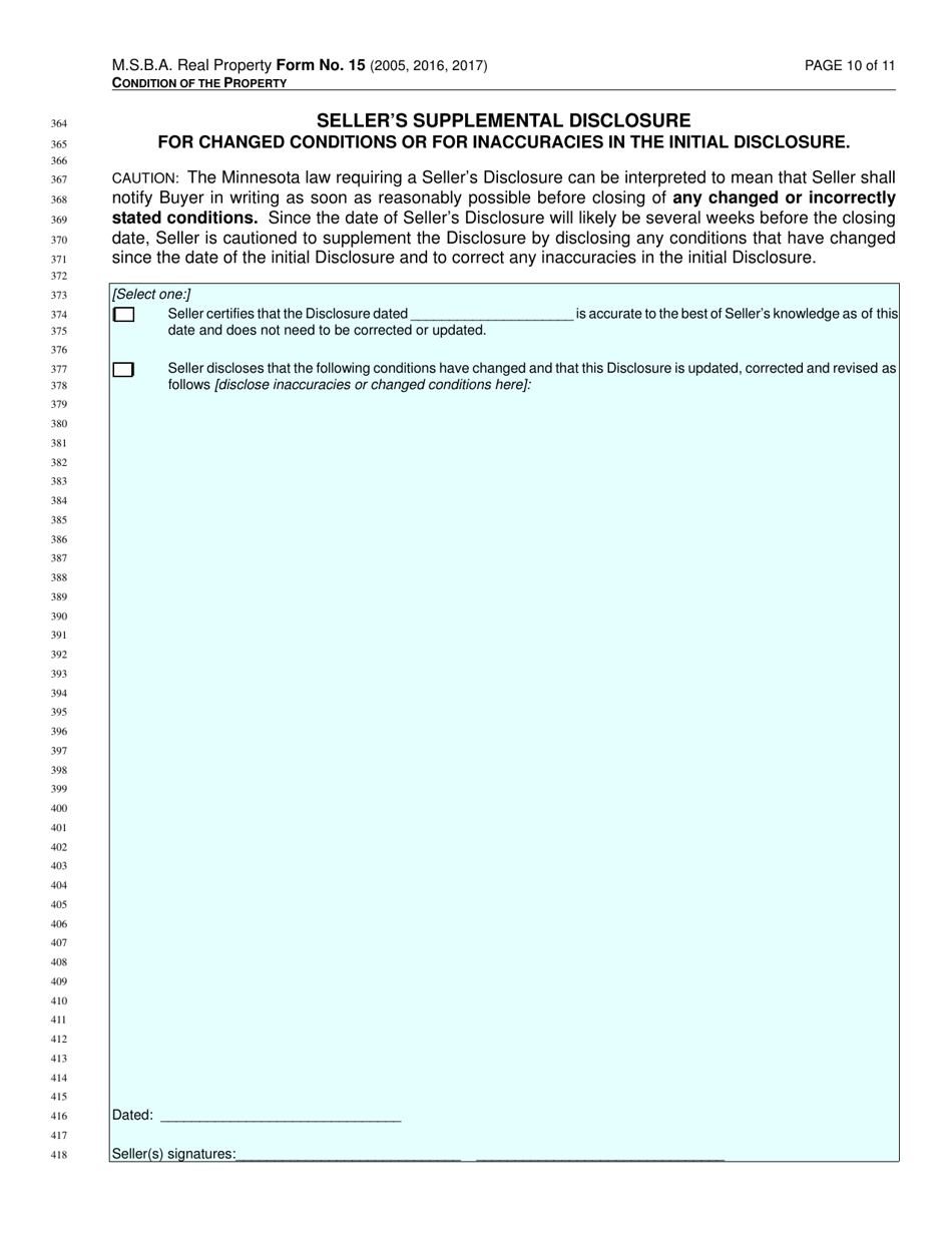 Form 15 Sellers Disclosure Statement - Minnesota, Page 10