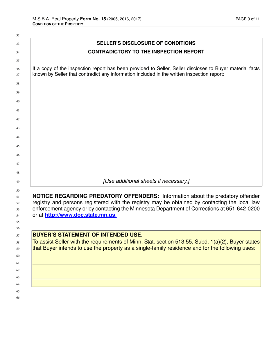 Form 15 Sellers Disclosure Statement - Minnesota, Page 3
