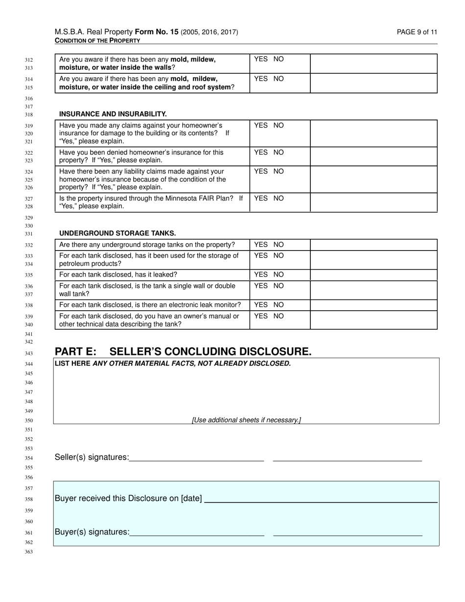 Form 15 Sellers Disclosure Statement - Minnesota, Page 9