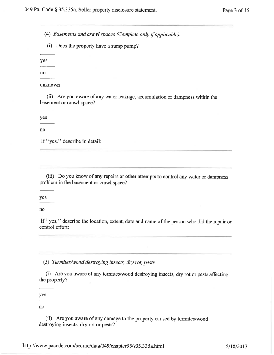 Sellers Property Disclosure Statement - Pennsylvania, Page 3