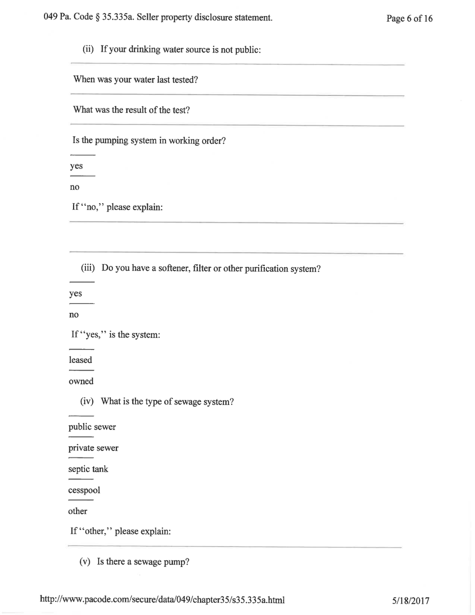 Sellers Property Disclosure Statement - Pennsylvania, Page 6