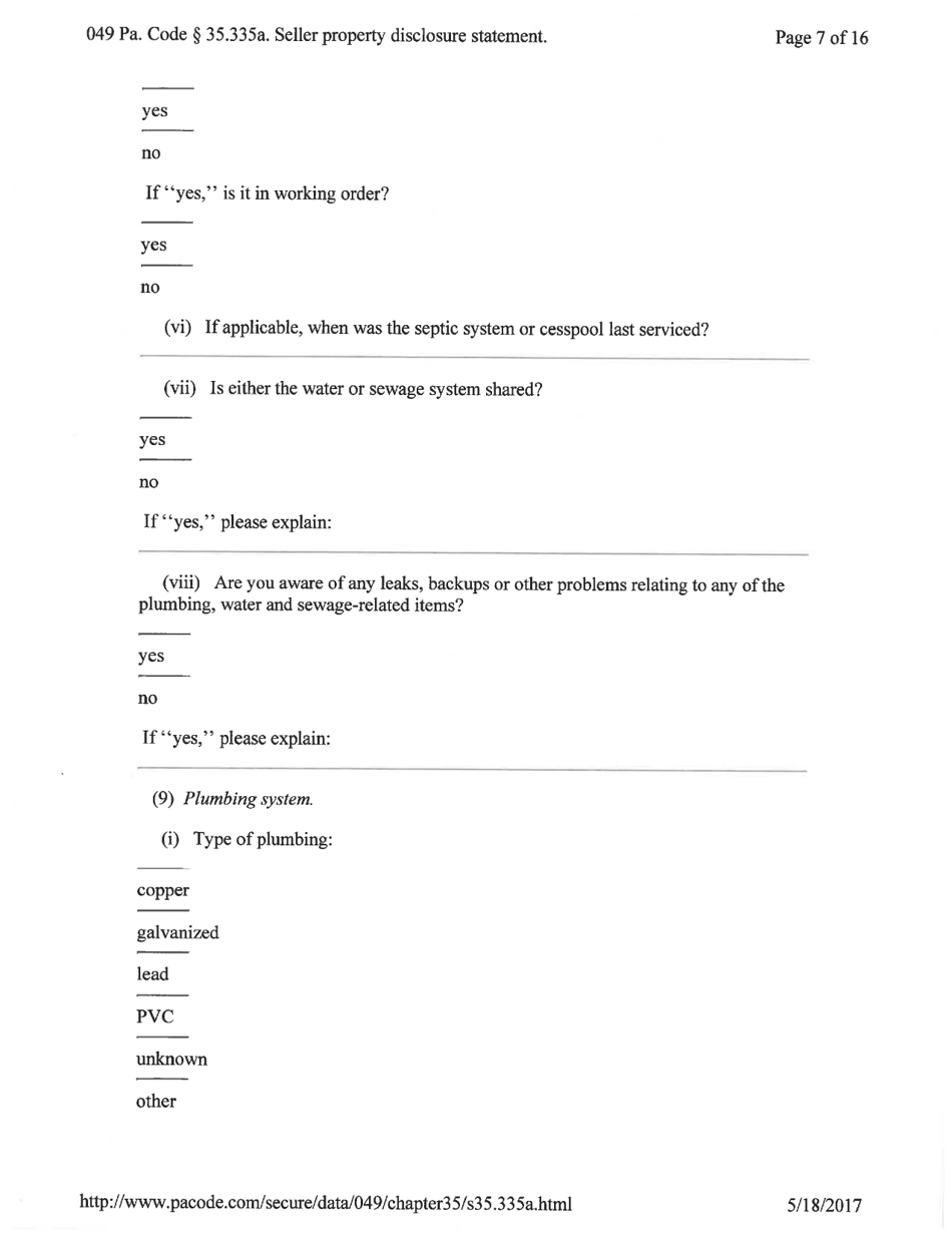 Sellers Property Disclosure Statement - Pennsylvania, Page 7