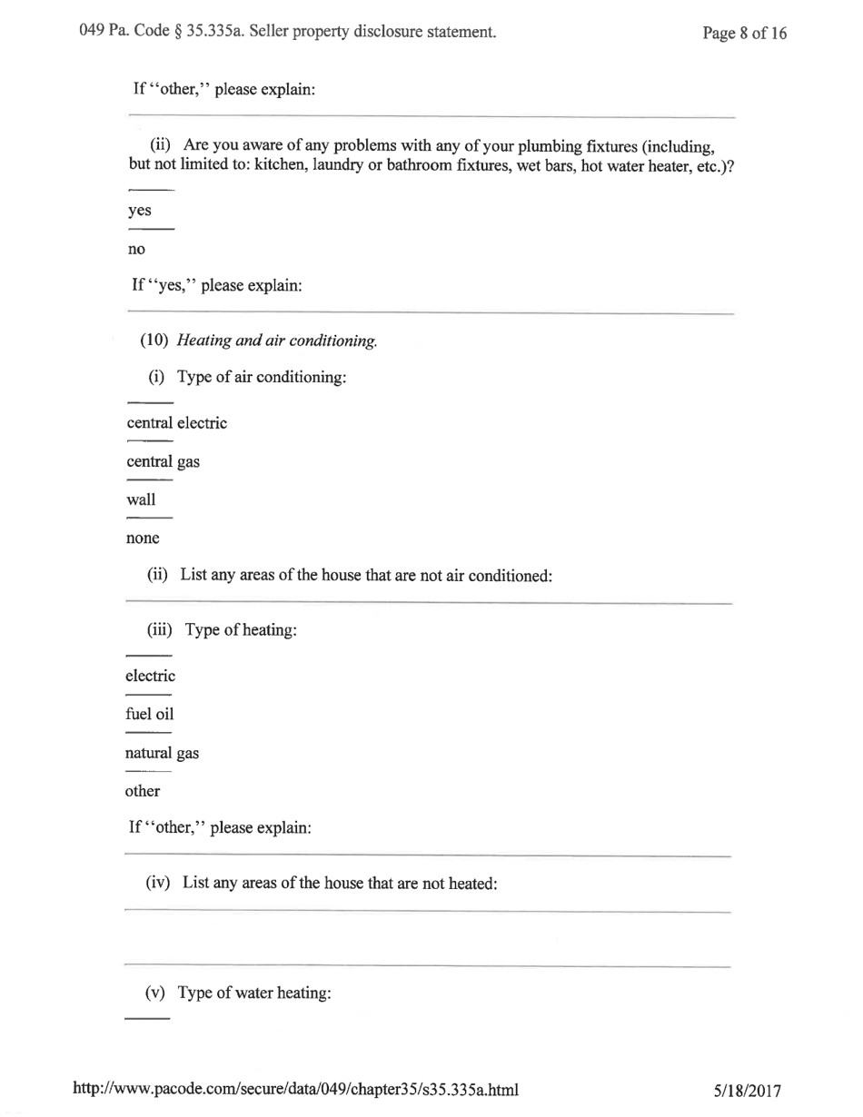 Sellers Property Disclosure Statement - Pennsylvania, Page 8