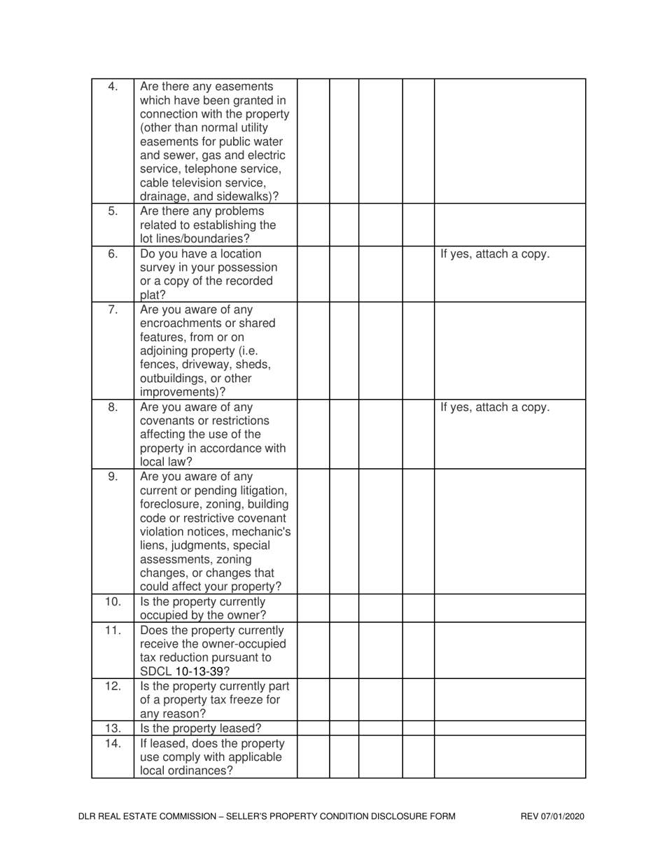 Sellers Property Condition Disclosure Statement - South Dakota, Page 2
