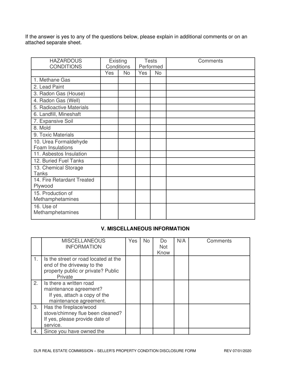 Sellers Property Condition Disclosure Statement - South Dakota, Page 7