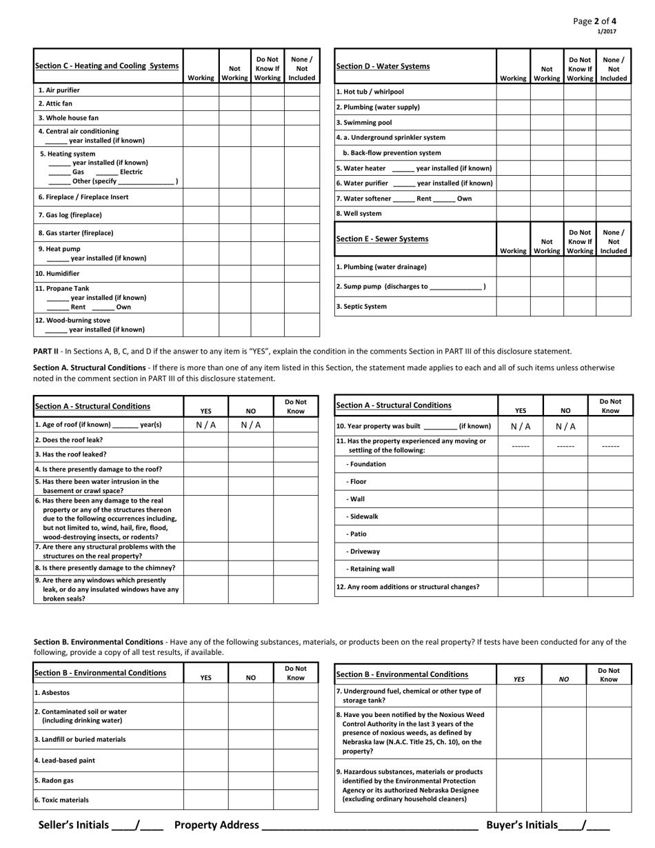 Nebraska Seller Property Condition Disclosure Statement - Residential ...