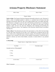 Property Disclosure Statement Form - Arizona