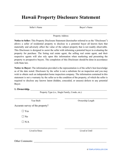 Property Disclosure Statement Form - Hawaii