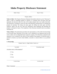 &quot;Property Disclosure Statement Form&quot; - Idaho
