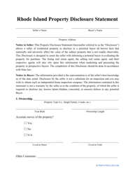 Document preview: Property Disclosure Statement Form - Rhode Island
