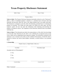 Property Disclosure Statement Form - Texas