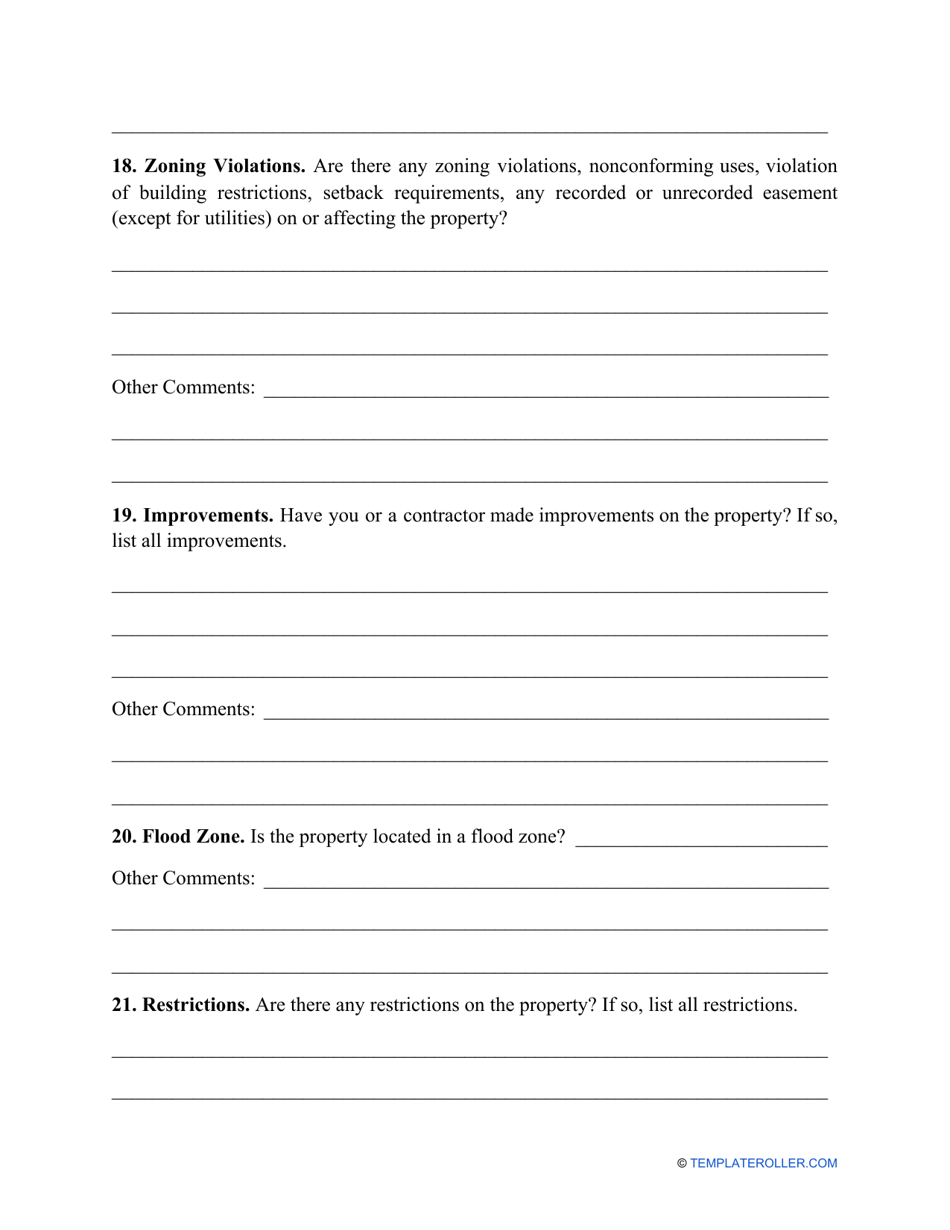 Property Disclosure Statement Form - Vermont, Page 6