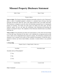 Document preview: Property Disclosure Statement Form - Missouri