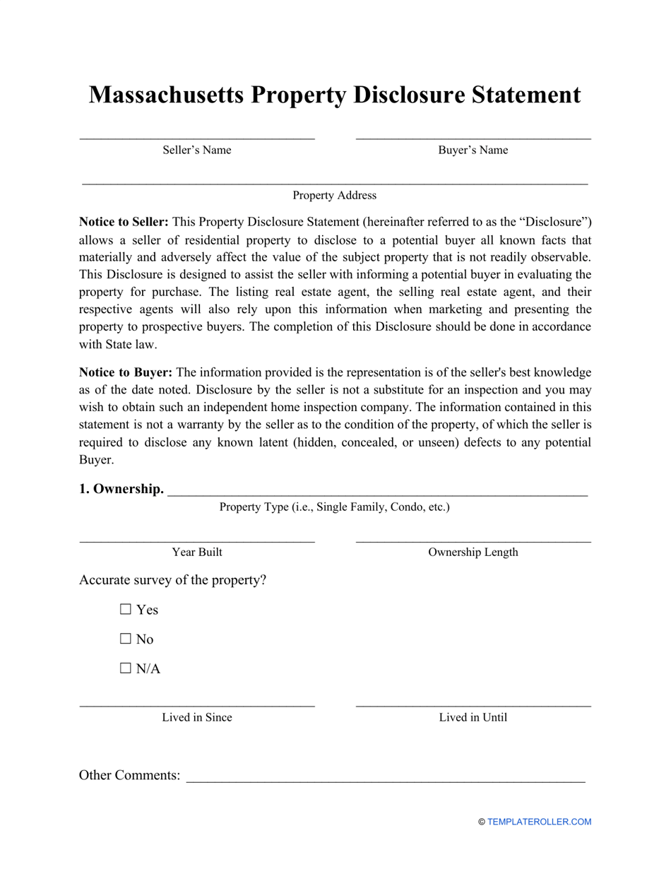 Property Disclosure Statement Form - Massachusetts, Page 1