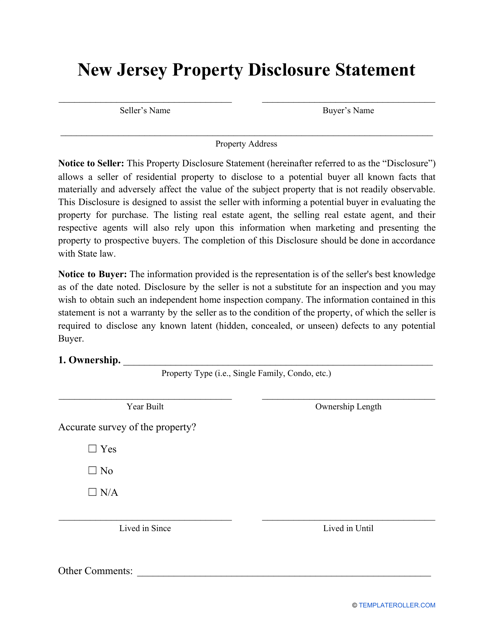 Property Disclosure Statement Form - New Jersey