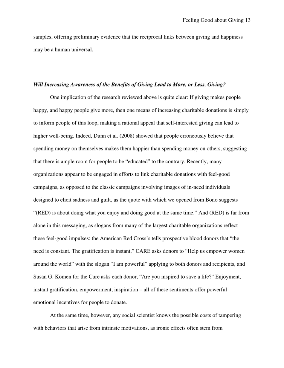 Feeling Good About Giving: the Benefits (And Costs) of Self-interested Charitable Behavior - Harvard Business School, Page 14