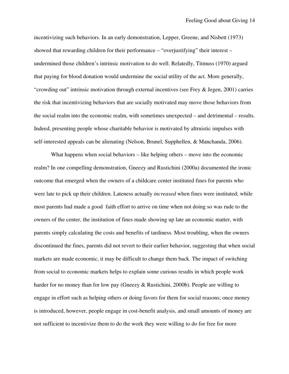 Feeling Good About Giving: the Benefits (And Costs) of Self-interested Charitable Behavior - Harvard Business School, Page 15