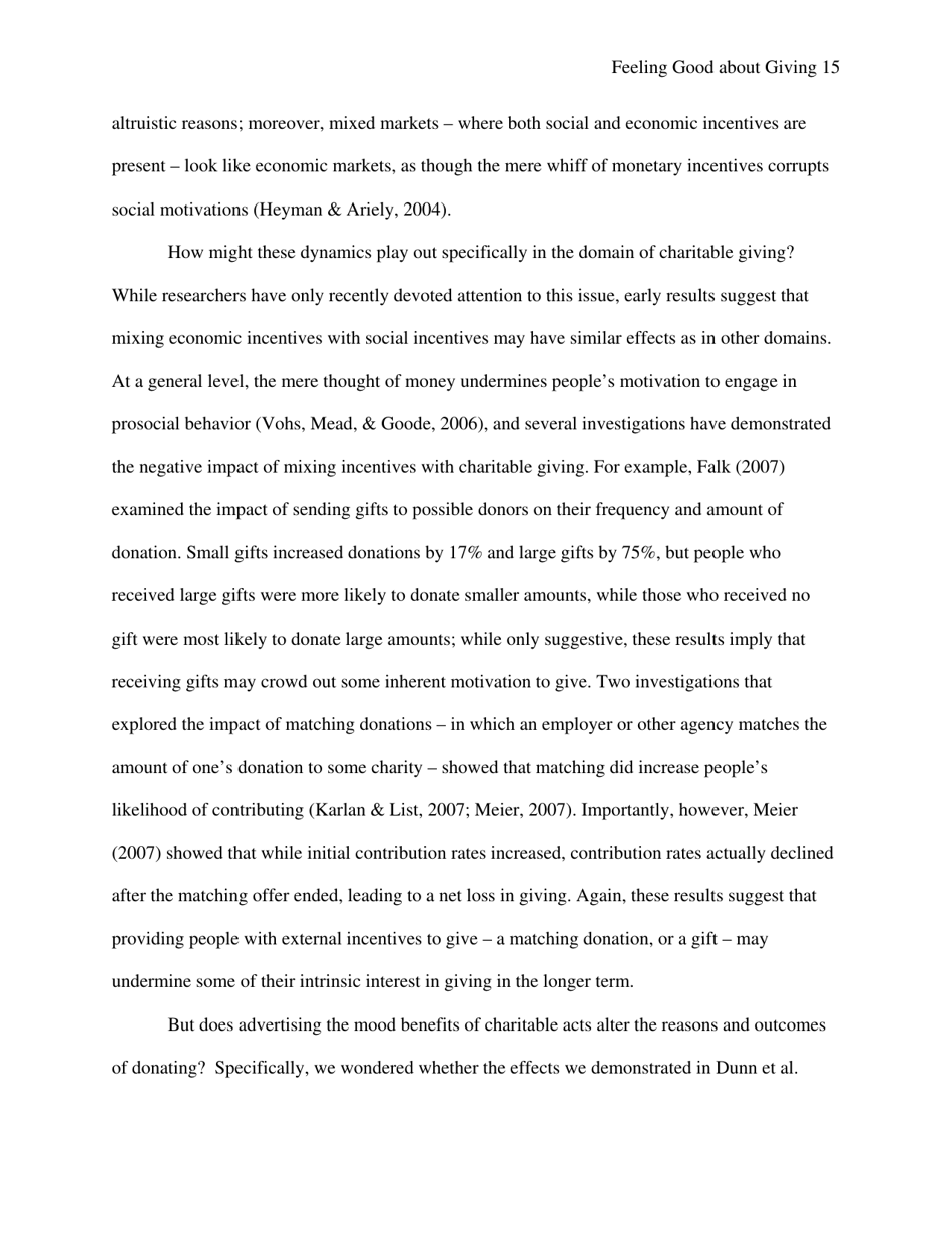 Feeling Good About Giving: the Benefits (And Costs) of Self-interested Charitable Behavior - Harvard Business School, Page 16
