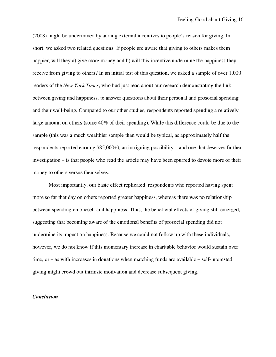 Feeling Good About Giving: the Benefits (And Costs) of Self-interested Charitable Behavior - Harvard Business School, Page 17