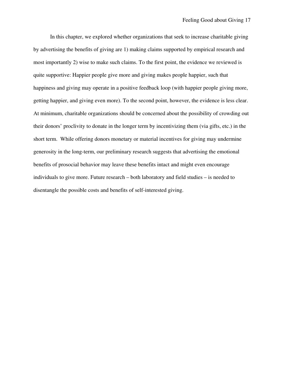 Feeling Good About Giving: the Benefits (And Costs) of Self-interested Charitable Behavior - Harvard Business School, Page 18