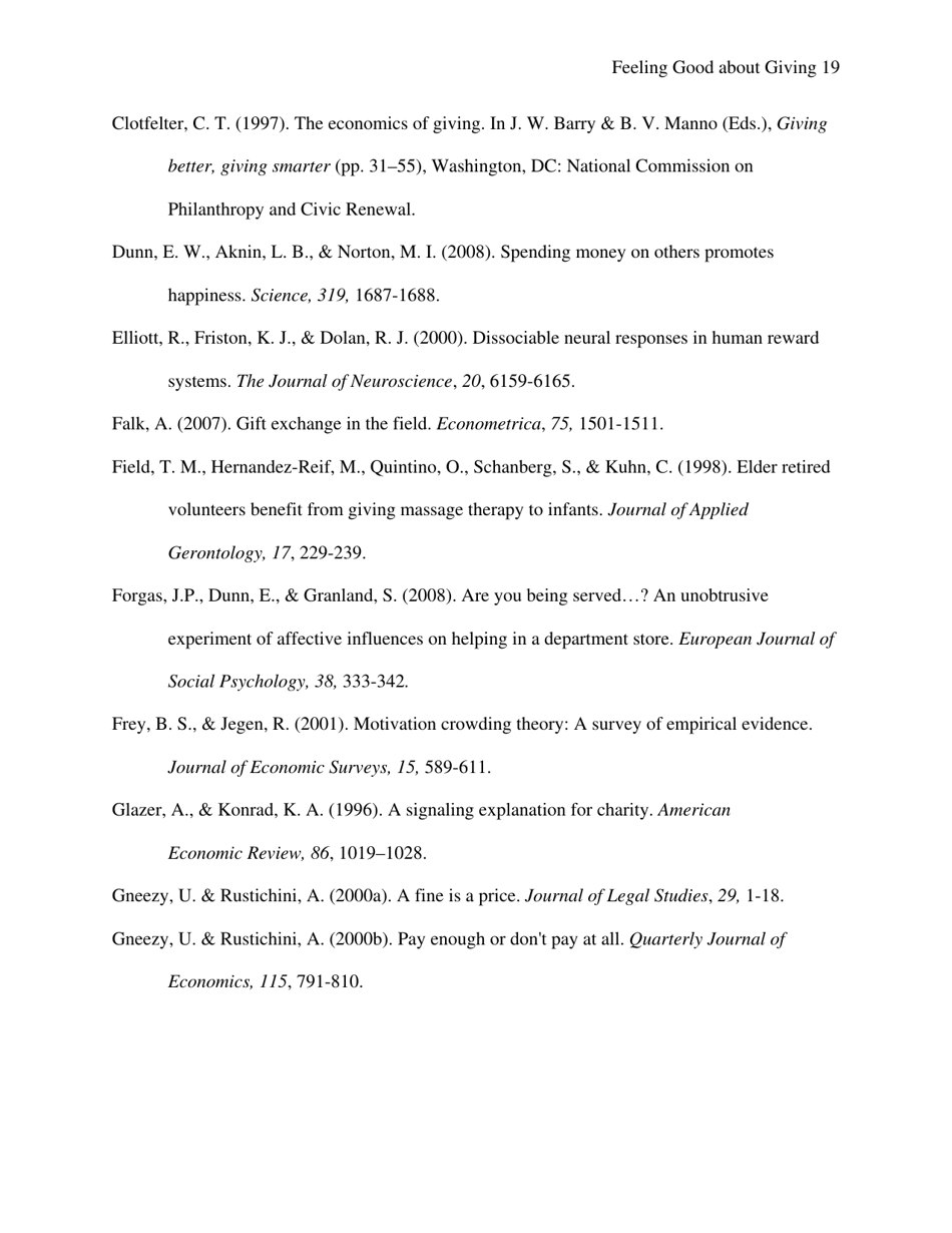 Feeling Good About Giving: the Benefits (And Costs) of Self-interested Charitable Behavior - Harvard Business School, Page 20