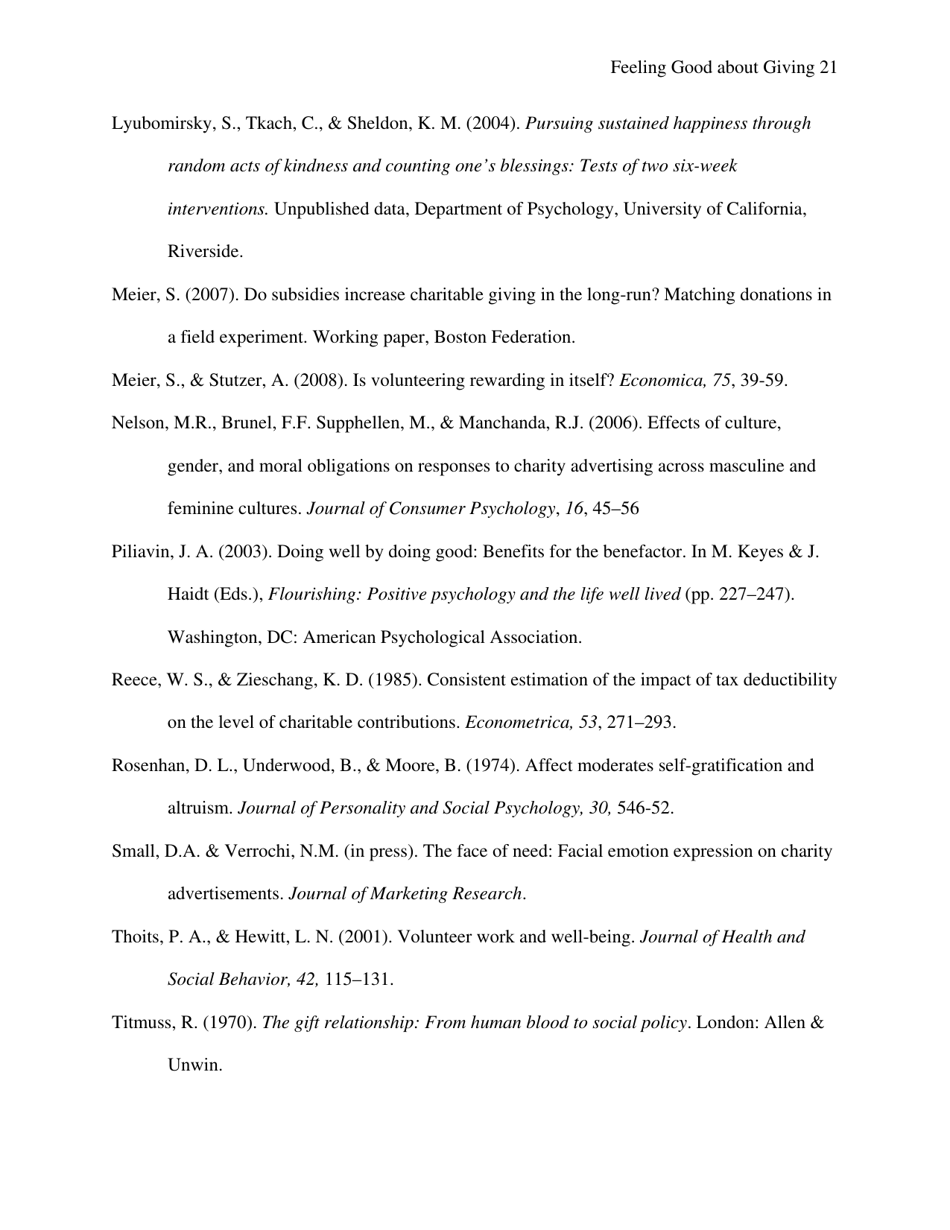 Feeling Good About Giving: the Benefits (And Costs) of Self-interested Charitable Behavior - Harvard Business School, Page 22
