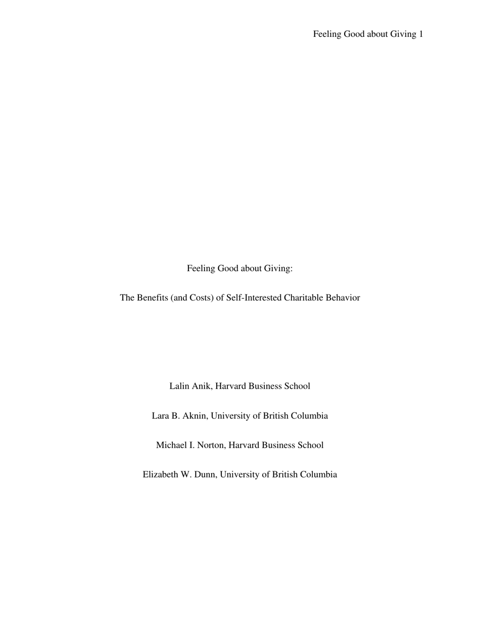 Feeling Good About Giving: the Benefits (And Costs) of Self-interested Charitable Behavior - Harvard Business School, Page 2