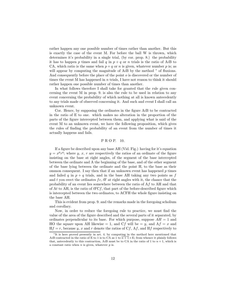 An Essay Towards Solving a Problem in the Doctrine of Chances - Rev. Mr. Bayes, Communicated by Mr. Price, in a Letter to John Canton, M. a. and F. R. S., Page 12