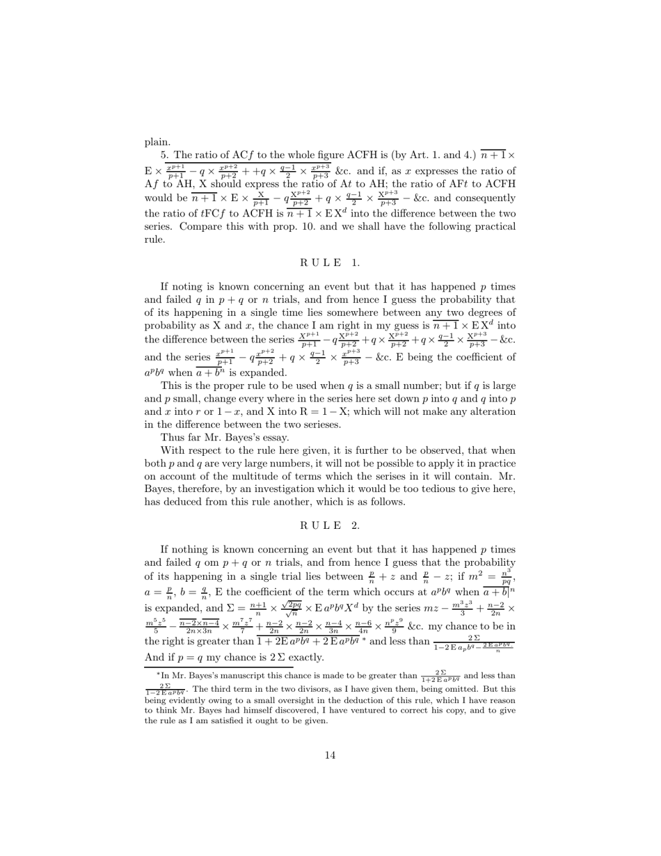 An Essay Towards Solving a Problem in the Doctrine of Chances - Rev. Mr. Bayes, Communicated by Mr. Price, in a Letter to John Canton, M. a. and F. R. S., Page 14
