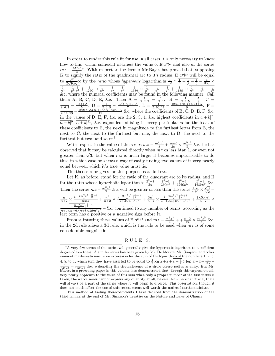 An Essay Towards Solving a Problem in the Doctrine of Chances - Rev. Mr. Bayes, Communicated by Mr. Price, in a Letter to John Canton, M. a. and F. R. S., Page 15
