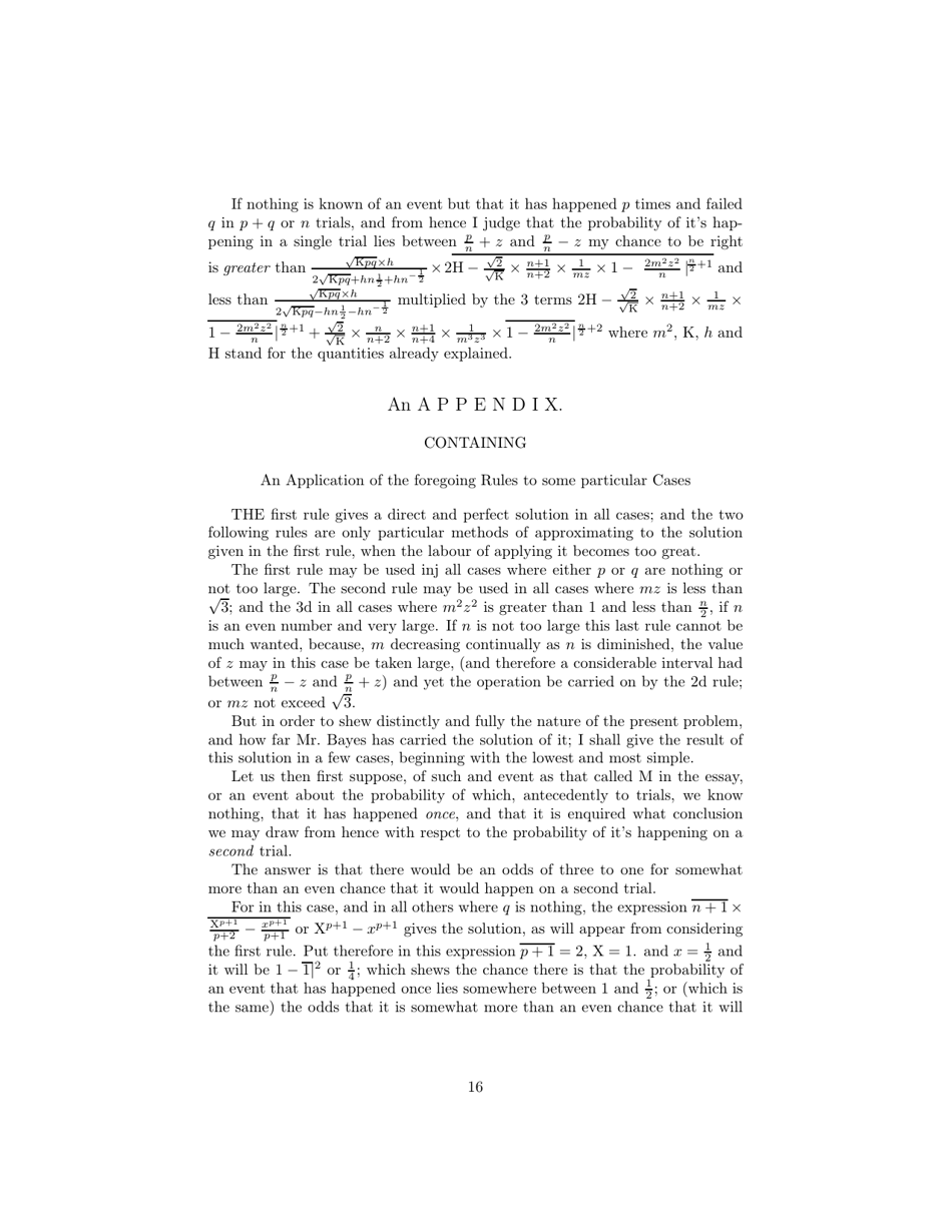An Essay Towards Solving a Problem in the Doctrine of Chances - Rev. Mr. Bayes, Communicated by Mr. Price, in a Letter to John Canton, M. a. and F. R. S., Page 16