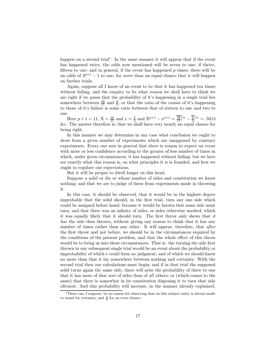 An Essay Towards Solving a Problem in the Doctrine of Chances - Rev. Mr. Bayes, Communicated by Mr. Price, in a Letter to John Canton, M. a. and F. R. S., Page 17