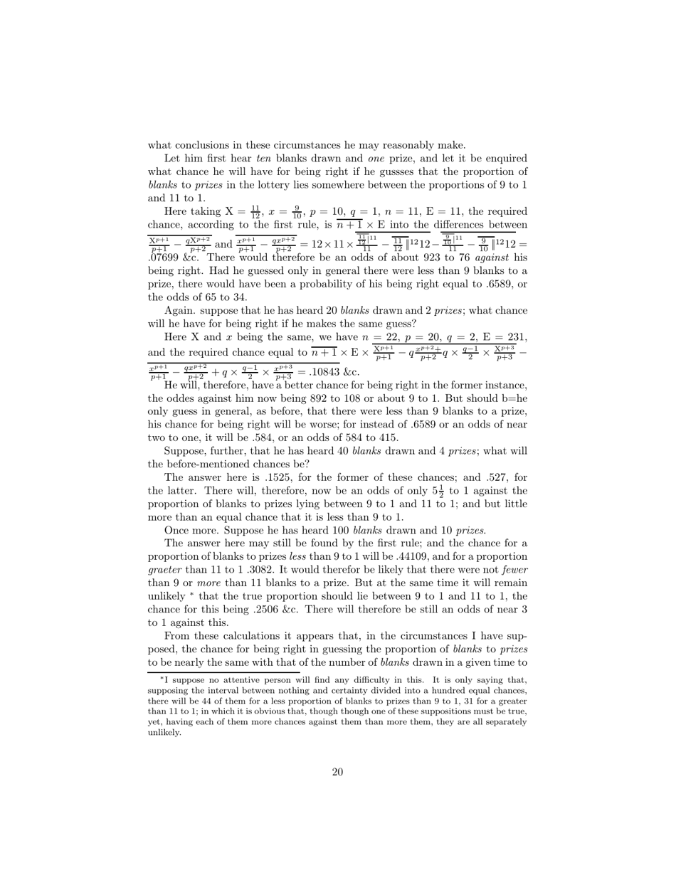 An Essay Towards Solving a Problem in the Doctrine of Chances - Rev. Mr. Bayes, Communicated by Mr. Price, in a Letter to John Canton, M. a. and F. R. S., Page 20
